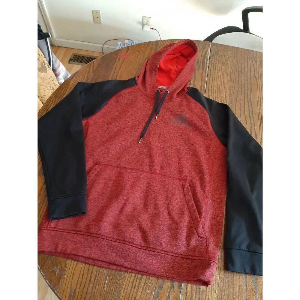 Mens Medium Adidas Clima Warm Team Issue Pullover Hoodie Sweatshirt Red Black